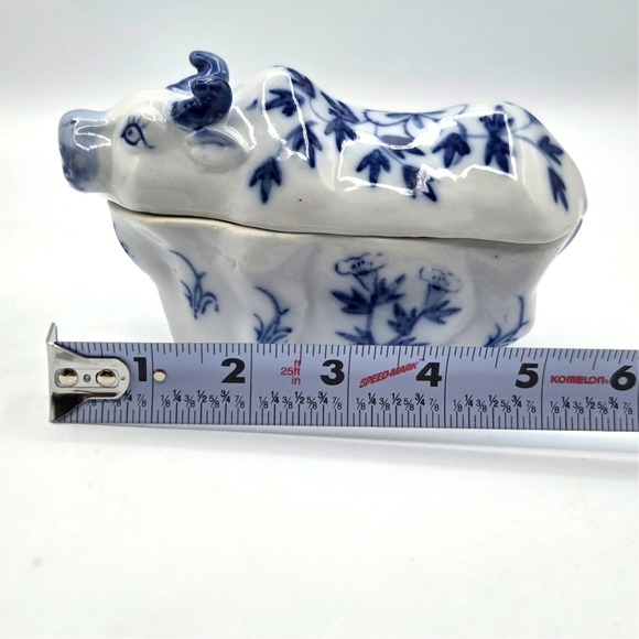 Vintage Blue and White Cow Covered Candy Dish - Picture 4 of 9